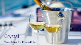  Presentation with yacht - Presentation consisting of boat ice - pair of wineglasses background and a sky blue colored foreground