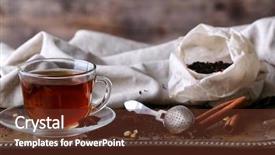  Presentation with tea cup - Cool new slide deck with dry leaves - cup of tea with spices backdrop and a tawny brown colored foreground