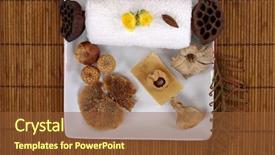  Presentation with oil seeds - Presentation theme consisting of dry mushroom seeds natural olive oil soap and towel background and a tawny brown colored foreground