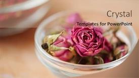  Presentation with making soap - Amazing presentation having dry pink rosebud in small glassware that can be used in process of soap making standing on table backdrop and a coral colored foreground