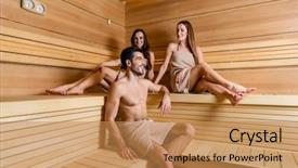 Presentation with wellness - Beautiful PPT theme featuring dry sauna at the hotel backdrop and a coral colored foreground