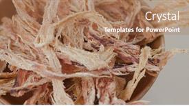  Presentation with snack - Audience pleasing PPT theme consisting of dry squid snack backdrop and a coral colored foreground
