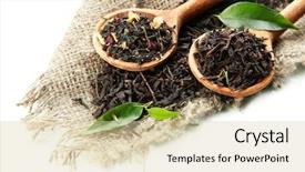 Presentation with tea leaves - Amazing PPT layouts having dry tea with green leaves backdrop and a soft green colored foreground
