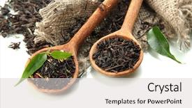  Presentation with green tea - PPT theme enhanced with dry tea with green leaves background and a light gray colored foreground
