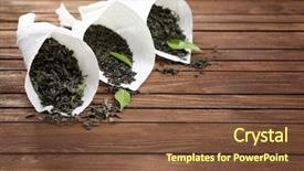  Presentation with tea leaves - PPT layouts featuring dry tea with green leaves background and a tawny brown colored foreground