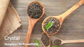  Presentation with tea leaves fresh green leaf - Presentation theme featuring dry tea with green leaves background and a  colored foreground