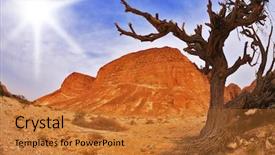  Presentation with tree in sinai desert - Colorful PPT layouts enhanced with dry tree in ancient mountains backdrop and a  colored foreground