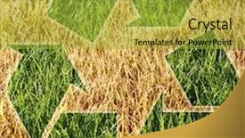  Presentation with recycling - Cool new slide deck with cyclic - dry yellow grass under recycling backdrop and a gold colored foreground