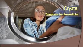  Presentation with loading - PPT theme featuring dryer - loading clothes into tumble background and a tawny brown colored foreground