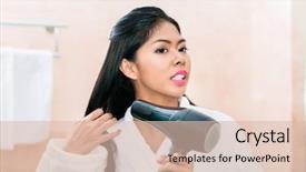  Presentation with real woman hair texture human - Presentation theme consisting of drying hair with blow dryer background and a lemonade colored foreground