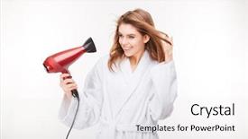  Presentation with love between man and woman - Cool new presentation with drying her hair with dryer backdrop and a white colored foreground