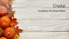  Presentation with autumn leaves - Colorful slide deck enhanced with drying timber - autumn leaves and pumpkins backdrop and a light gray colored foreground