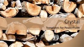  Presentation with pile of stacked firewood prepared - Theme featuring drying timber - background of dry chopped firewood background and a coral colored foreground