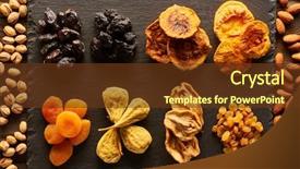  Presentation with nuts and dried fruits - Audience pleasing PPT theme consisting of drying timber - dried fruits and nuts backdrop and a tawny brown colored foreground