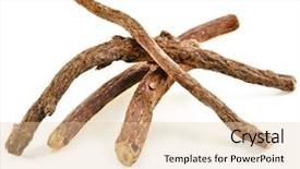  Presentation with white clay tiled roof - Amazing slides having drying wood - licorice roots isolated on white backdrop and a lemonade colored foreground