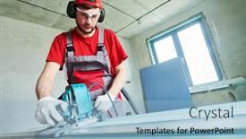  Presentation with milling machine - Presentation theme enhanced with drywall-construction-at-home-contractor background and a light blue colored foreground