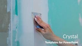  Presentation with hydrophobic - Colorful slide set enhanced with drywall hydrophobic plasterboard in green plastering seam with trowel backdrop and a seafoam green colored foreground