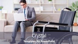  Presentation with wheelchair - Audience pleasing slide deck consisting of dsabled businessman on wheelchair working home backdrop and a gray colored foreground