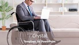  Presentation with wheelchair - Presentation theme consisting of dsabled-businessman-on-wheelchair-working background and a gray colored foreground