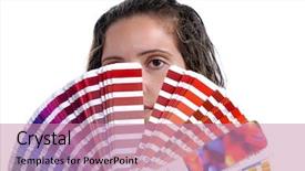  Presentation with party orange color - Presentation design enhanced with dtp - photo of a young woman background and a coral colored foreground