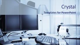  Presentation with home office - Beautiful presentation theme featuring dual - home office backdrop and a sky blue colored foreground