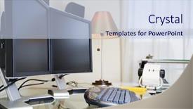  Presentation with home office - Slide set having dual - modern home office background and a sky blue colored foreground