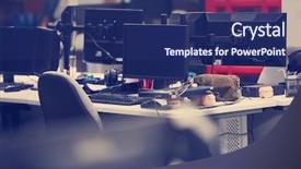  Presentation with computer software - Presentation design with dual monitor screen and laptop background and a navy blue colored foreground