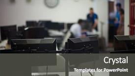  Presentation with computer software - Colorful PPT layouts enhanced with dual monitor screen and laptop backdrop and a gray colored foreground