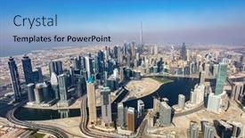  Presentation with dubai - Presentation theme with dubai-aerial-view-of-downtown background and a teal colored foreground