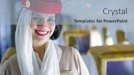  Presentation with passenger movements - Amazing PPT theme having dubai-feb-13-emirates-crew backdrop and a light blue colored foreground
