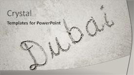  Presentation with designs - Presentation design consisting of dubai handwritten in sand for natural symbol tourism or conceptual designs background and a light gray colored foreground