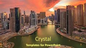  Presentation with uae - Theme featuring dubai marina in uae at sunset background and a tawny brown colored foreground