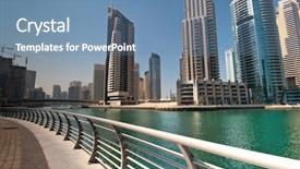  Presentation with marina - Cool new presentation theme with dubai marina landscape backdrop and a teal colored foreground