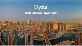  Presentation with marina - Slide set featuring dubai marina night scene panorama background and a teal colored foreground