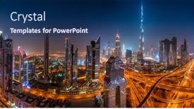  Presentation with traffic road - Slide deck consisting of dubai-skyline-during-sunrise background and a navy blue colored foreground