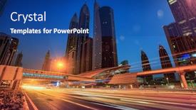  Presentation with traffic road - Presentation theme having dubai-skyline-during-sunrise background and a ocean colored foreground