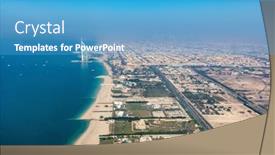  Presentation with aerial - Presentation theme having dubai-uae-aerial-view background and a teal colored foreground