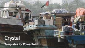  Presentation with dubai - Theme with dubai uae dhows old wooden sailing vessels are docked along the deira side of dubai creek background and a dark gray colored foreground