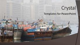  Presentation with vessels - Audience pleasing theme consisting of dubai uae dhows old wooden sailing vessels are docked along the deira side of dubai creek backdrop and a light gray colored foreground