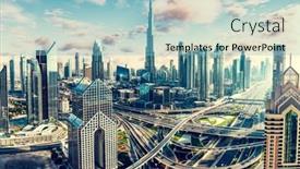  Presentation with uae - Presentation theme with dubai-uae-downtown-business-skyscrapers background and a light blue colored foreground