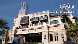  Presentation with hotels - PPT layouts featuring dubai-uae-february-2018-view background and a ocean colored foreground