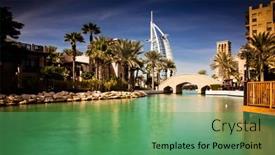  Presentation with luxury resort - Beautiful PPT theme featuring dubai-uae-february-2018-view backdrop and a seafoam green colored foreground