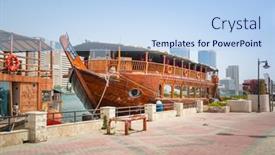  Presentation with shipping - Presentation design featuring dubai-uae-march-31-port background and a light blue colored foreground