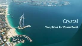  Presentation with 2018 beach - Theme with dubai-uae-may-28-burj background and a ocean colored foreground