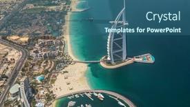  Presentation with 2018 beach - Slide deck with dubai-uae-may-28-burj background and a ocean colored foreground