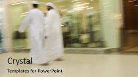  Presentation with uae - Audience pleasing presentation theme consisting of dubai uae two men traditionally backdrop and a mint green colored foreground