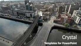  Presentation with river flowing - Colorful presentation design enhanced with liffey river flowing through dublin backdrop and a dark gray colored foreground