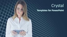  Presentation with interface - Amazing slide deck having dubious-woman-texting-on-blue backdrop and a ocean colored foreground