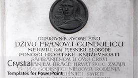  Presentation with plaque - Slide deck enhanced with dubrovnik-croatia-november-08-memorial background and a  colored foreground