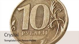  Presentation with russian - PPT theme consisting of ducation - russian ruble coins closeup macro background and a coral colored foreground